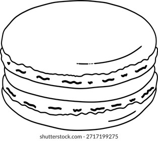 Delicioso macaron en línea de dibujo, con línea negra