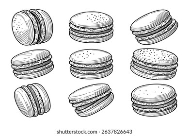 Delicious Macarons Vector Set with Detailed Textures and Varied Presentation Styles