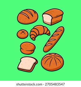 Una deliciosa ilustración de muchos panes. Vector de icono de panes