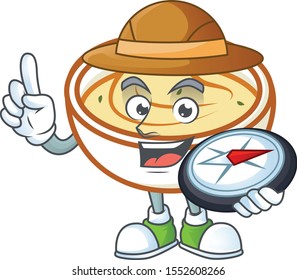 Delicious mashed potatoes with holding compass mascot character