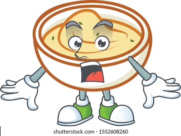 Delicious mashed potatoes with surprised mascot character