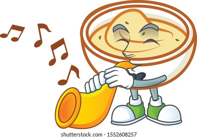 Delicious mashed potatoes with trumpet mascot character