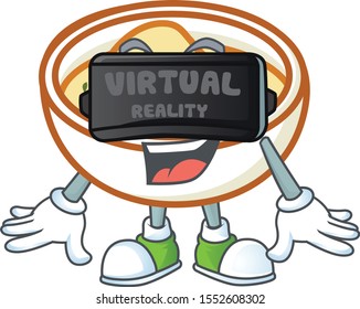 Delicious mashed potatoes with virtual reality mascot character