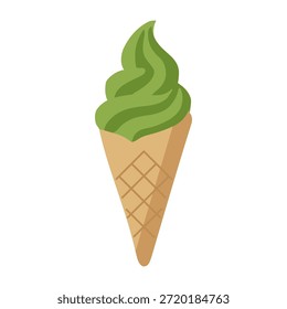 Delicioso té verde matcha sirve helado suave en cono de gofre para la ilustración del postre de verano