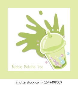 Delicious matcha tea, simple background with fresh milk splash in pastel colors Refreshing drink concept.