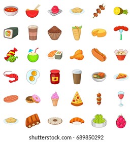 Delicious meal icons set. Cartoon style of 36 delicious meal vector icons for web isolated on white background