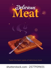 Delicious meat cutting banner background design for restaurant