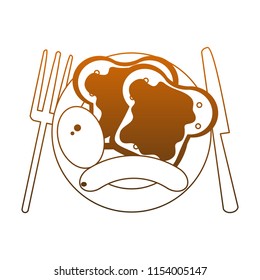 Delicious meat on dish orange lines