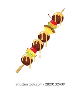Delicious Meatball Fruit Kabobs with Pineapple Lime and Cherry Drizzled with Golden Sauce Illustration