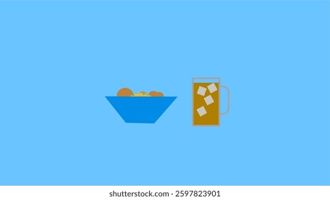 Delicious Meatball Soup and Iced Tea Illustration