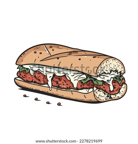 delicious meatball sub vector illustration