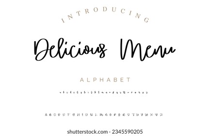 Delicious Menu Hand drawn vector alphabet. Modern monoline signature script font. Chloe Signature Font