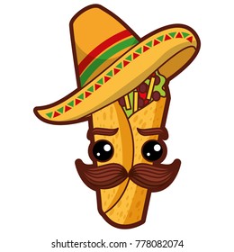 delicious mexican burrito with mexican hat kawaii