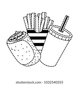 delicious Mexican burrito with soda and french fries