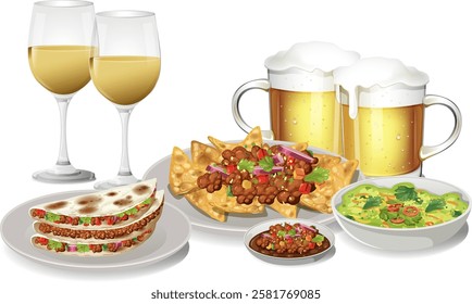 Delicious Mexican food with beer and wine