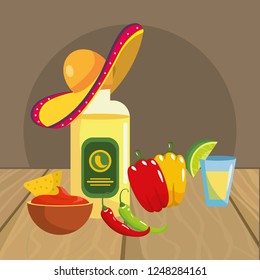 delicious mexican food cartoon on restaurant table