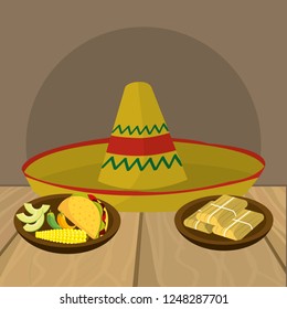 delicious mexican food cartoon on restaurant table