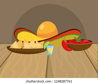 delicious mexican food cartoon on restaurant table