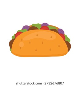 Delicioso taco mexicano com carne e legumes ilustração plana. Adequado para clip-art, adesivos, ilustração de design plano, etc