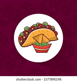 delicious mexican taco and nachos food vector illustration design