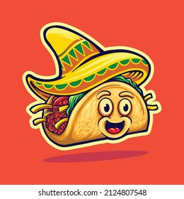 Delicious mexican tacos illustrations mascot