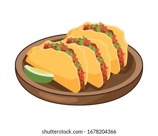 delicious mexican tacos and lemon traditional food vector illustration design