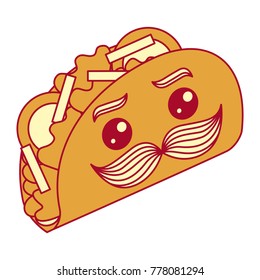 delicious mexican tacos with mustache kawaii
