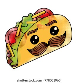delicious mexican tacos with mustache kawaii