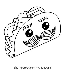 delicious mexican tacos with mustache kawaii