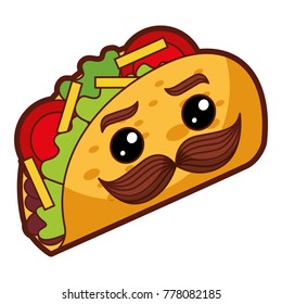 delicious mexican tacos with mustache kawaii