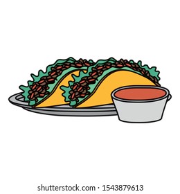 delicious mexican tacos with sauce hot vector illustration design
