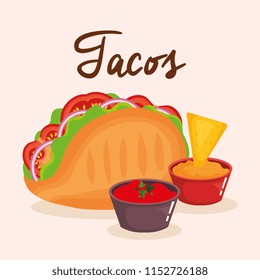 delicious mexican tacos with sauces
