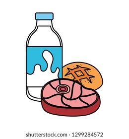 delicious milk bottle with meat and bread
