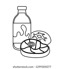 delicious milk bottle with meat and bread