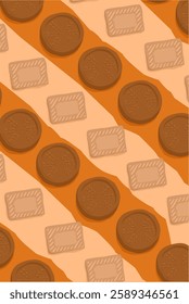 Delicious milk cookies on orange background pattern 