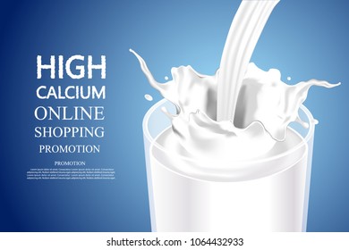 Delicious milk pouring down on isolated background, Dairy milk