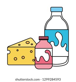 delicious milk and yogurt bottles with cheese