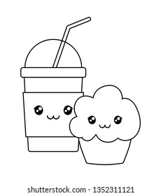 delicious milkshake with cupcake kawaii character