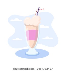 Delicious milkshake is waiting on a blue background