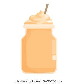 Delicioso milkshake com chantilly cobertura de creme servido em jarra de pedreiro com palha