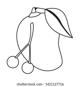 delicious mix of fruit with cherries and mango icon cartoon in black and white vector illustration graphic design