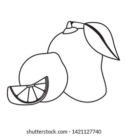 delicious mix of fruit with lemon and mango icon cartoon in black and white vector illustration graphic design