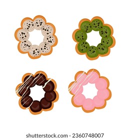 Delicious Mochi Donut illustration logo with various flavors