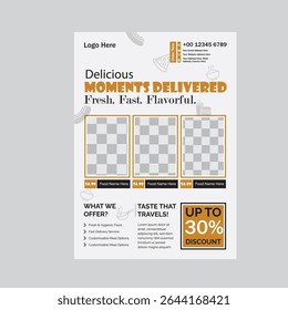 Delicious Moments Delicious Delivered Fast Flavorful Food Entrega Restaurante Menu Flyer Modelo