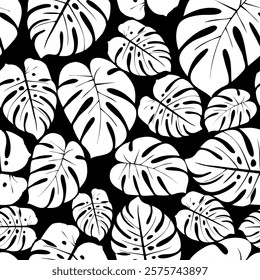 Delicious monster leaf pattern. Monstera tropical jungle seamless pattern. Vector hand drawn illustration for fabric, textile, wallpaper tourism design.