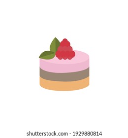 Delicious mousse cake with raspberry and mint flat icon vector illustration