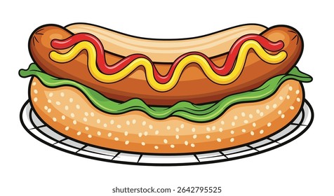Delicious and Mouthwatering Hot Dog with Fresh Lettuce and Bright Yellow Mustard