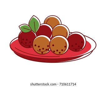 Delicious mysore bonda on red plate isolated illustration