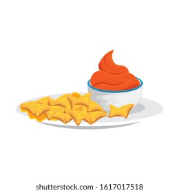 delicious nachos with sauce isolated icon vector illustration design