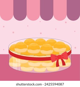 Delicious nastar cookies in jar with ribbon illustration